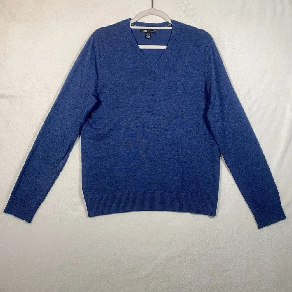 Banana Republic Men’s Extra Fine Merino Wool V-Neck Sweater Blue 100% Merino